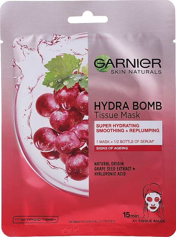 Nawilżająca maska do twarzy na tkaninie - Garnier Skin Naturals Hydra Bomb Tissue Mask — Zdjęcie N1