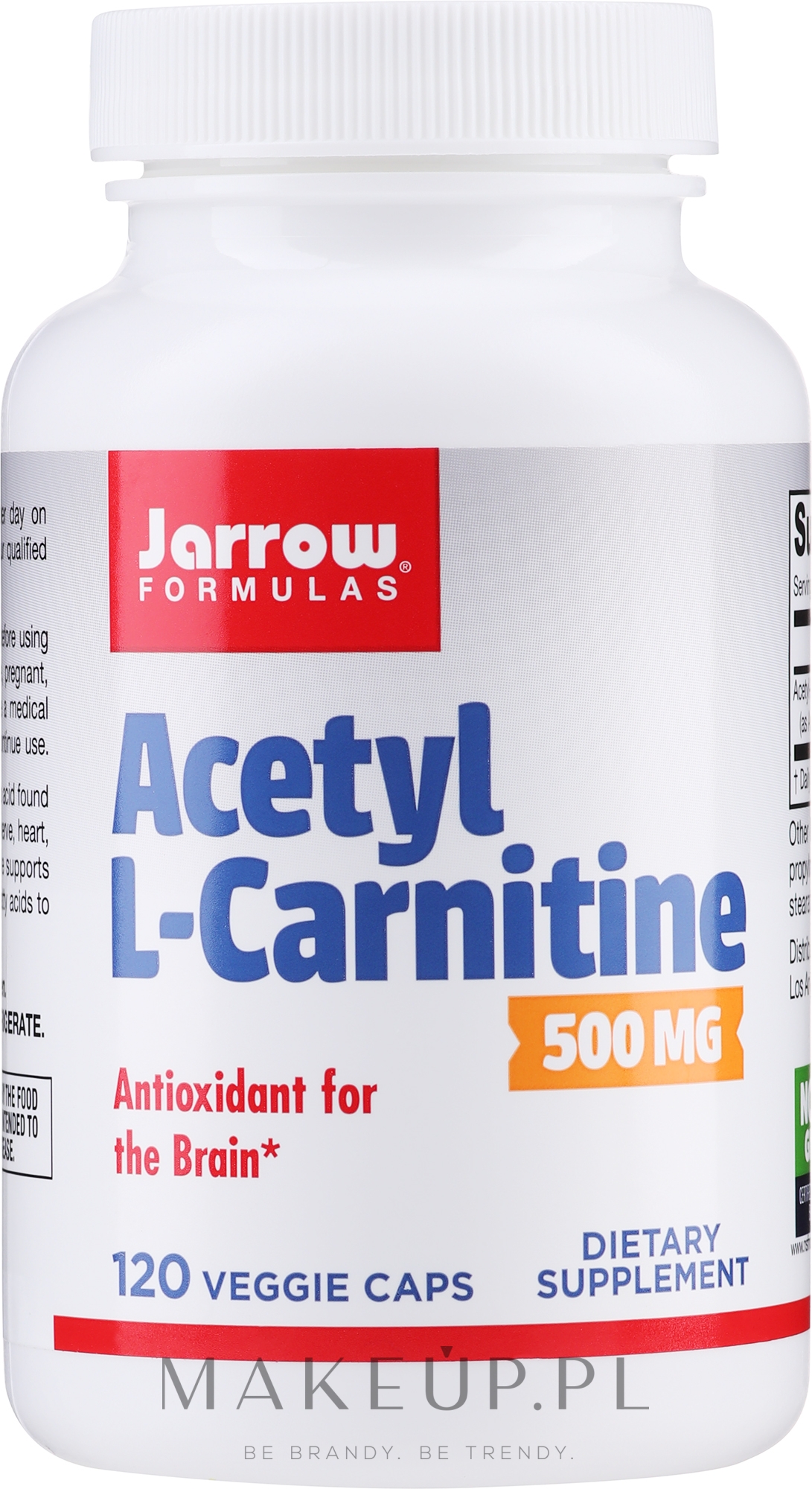 Acetylokarnityna w kapsułkach - Jarrow Formulas Acetyl L-Carnitine 500 mg — Zdjęcie 120 szt.
