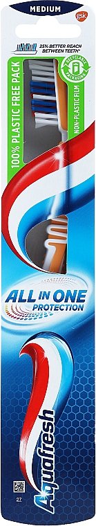 Szczoteczka do zębów, średnia twardość, pomarańczowo-biała - Aquafresh All In One Protection — Zdjęcie N1