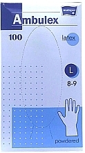 Rękawice lateksowe, niesterylne, pudrowane, rozmiar L, 100 szt. - Matopat Ambulex — Zdjęcie N1