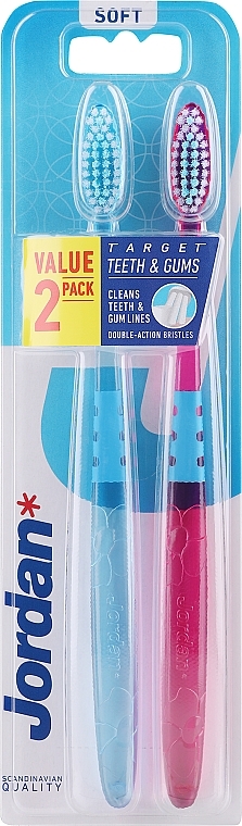 Miękkie szczoteczki do zębów, rózowa + błękitna - Jordan Target Teeth & Gums Soft — Zdjęcie N8