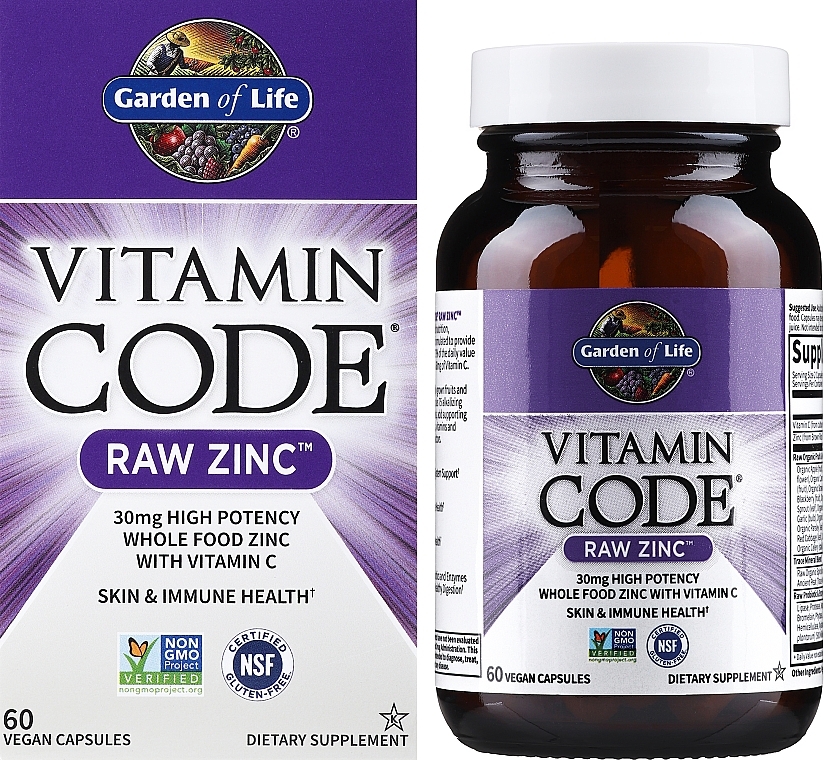 Suplement diety Cynk z witaminą C - Garden of Life Vitamin Code Raw Zinc — Zdjęcie N2
