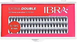 Kępki sztucznych rzęs 0,1 mm, 8 mm - Ibra Extra Double 20 Flares Eyelash C 8 mm — Zdjęcie N1