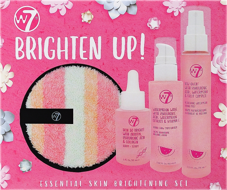 Zestaw - W7 Brighten Up (serum 30 ml + mist 75 ml + wave 60 ml + disc 1pcs) — Zdjęcie N1