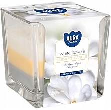 Świeca w kwadratowej szklance Białe kwiaty - Bispol Aura White Flowers Candles — Zdjęcie N1