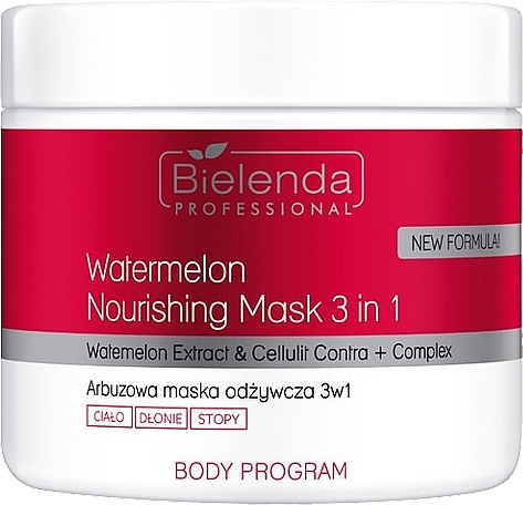 Arbuzowa maska odżywcza do ciała, dłoni i stóp - Bielenda Professional Body Program Watermelon Nourishing Mask 3 In 1  — Zdjęcie N1
