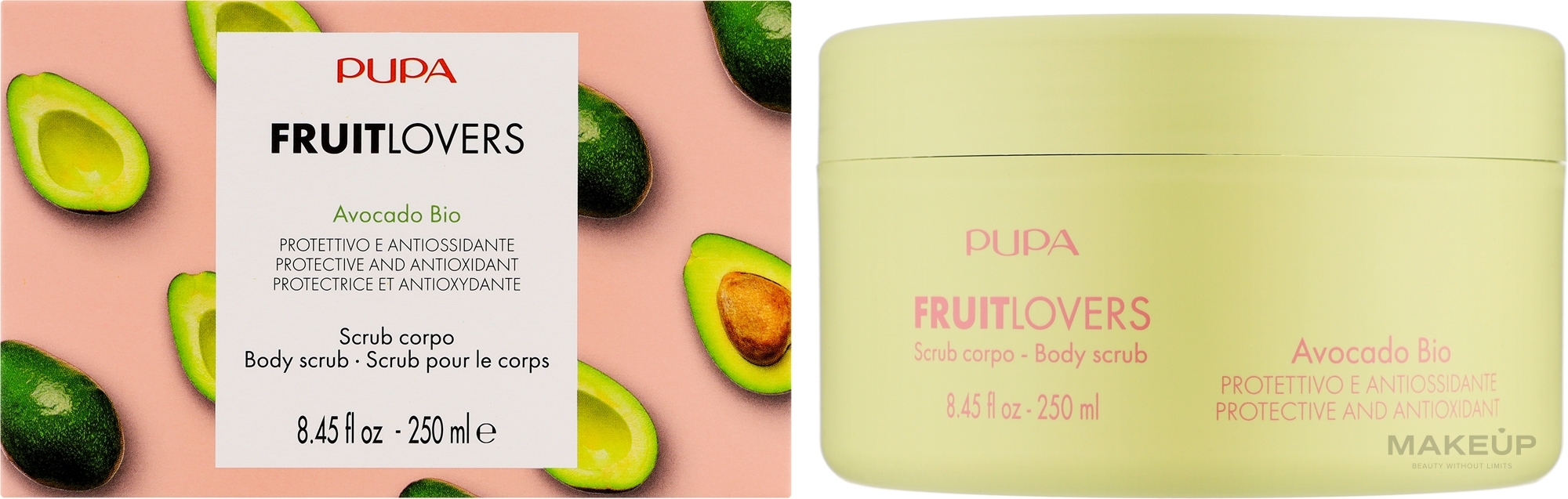 Ochronno-antyoksydacyjny scrub do ciała Bio Awokado - Pupa Fruit Lovers Avocado Bio Body Scrub — Zdjęcie 250 ml