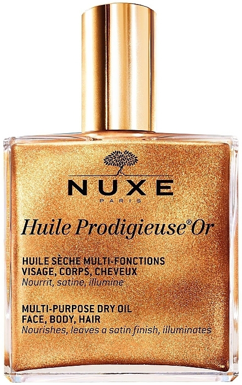 Suchy olejek ze złotymi drobinkami do pielęgnacji twarzy, ciała i włosów - Nuxe Huile Prodigieuse Multi-Purpose Care Multi-Usage Dry Oil Golden Shimmer