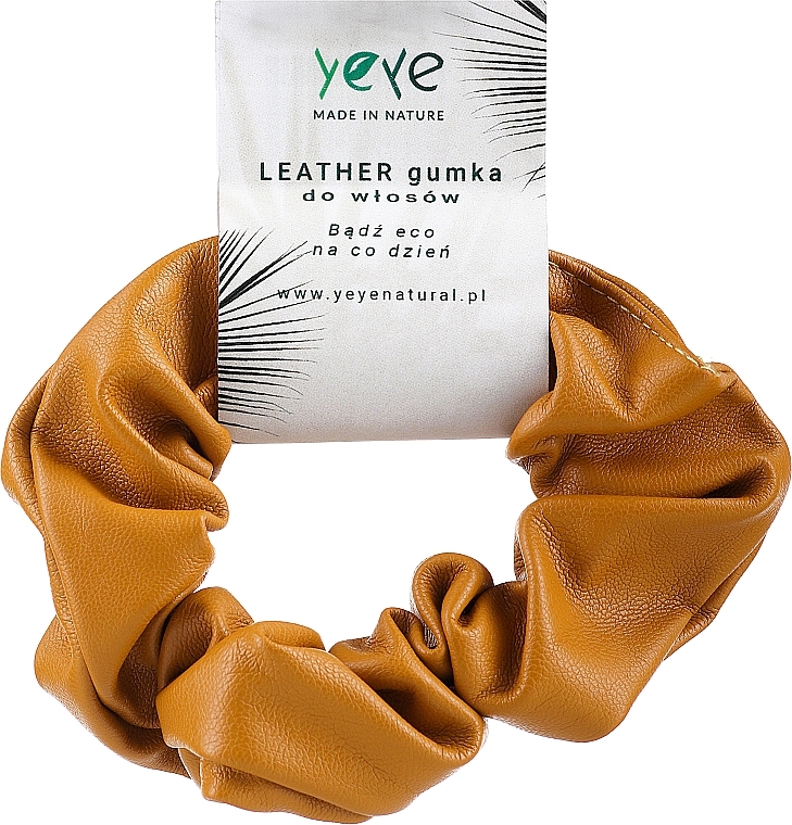 Skórzana gumka do włosów 10,5 x 3,5 cm, musztardowa - Yeye Leather Scrunchie — Zdjęcie N1