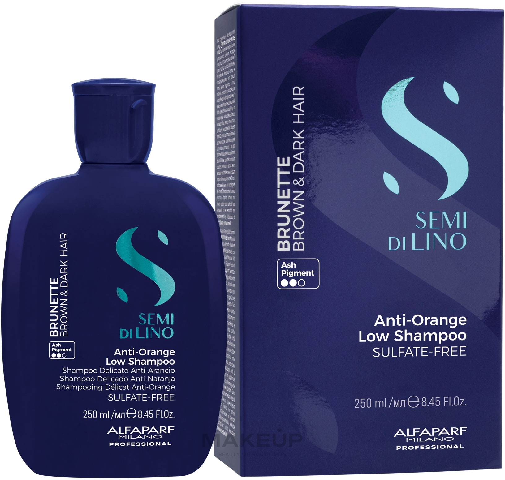 Szampon redukujący pomarańczowe odcienie do włosów brązowych - AlfaParf Milano Semi Di Lino Brunette Anti-Orange Low Shampoo — Zdjęcie 250 ml
