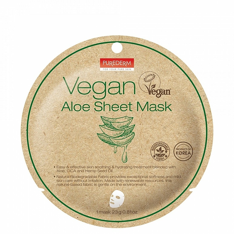 Maska do twarzy w płachcie z aloesem - Purederm Vegan Sheet Mask Aloe — Zdjęcie N1