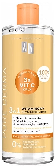 Witaminowy płyn micelarny 3 w 1 - AA Pure Derma — Zdjęcie N1