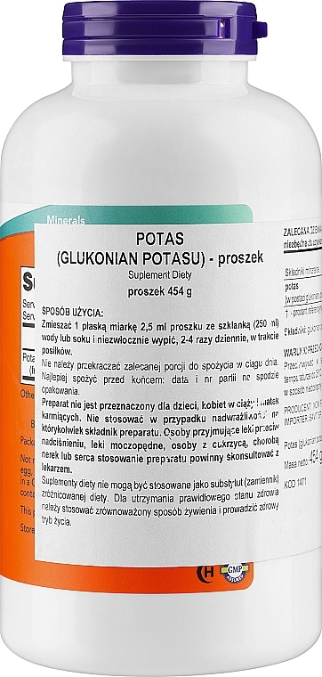 Potas w proszku - Now Foods Potassium Gluconate Pure Powder — Zdjęcie N2