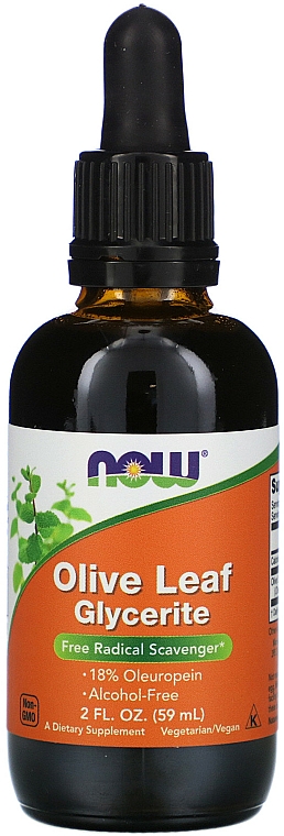 Ekstrakt gliceryny z liści oliwnych - Now Foods Olive Leaf Glycerite — Zdjęcie N1