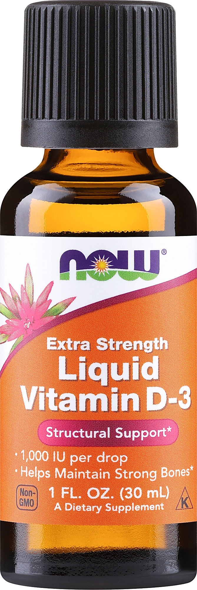 Witamina D-3 na zdrowe kości - Now Foods Liquid Vitamin D3 Extra Strenght 1000 IU — Zdjęcie 30 ml