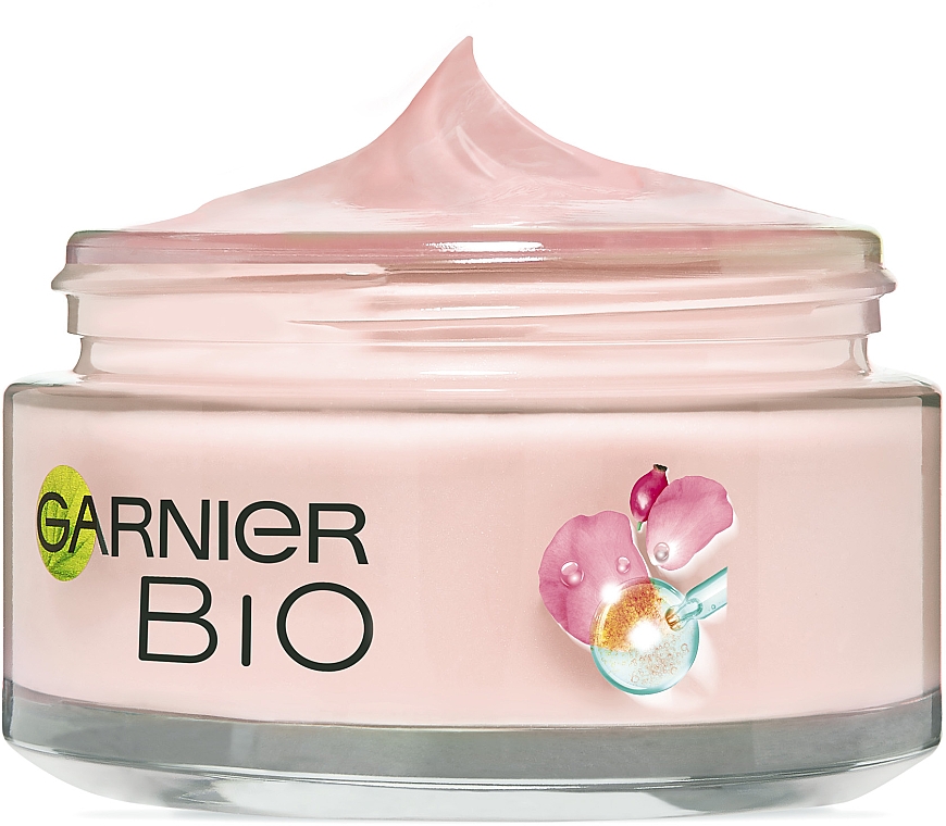 Krem z olejkiem z dzikiej róży rozjaśniający poszarzałą skórę - Garnier Bio Rosy Glow 3in1 Youth Cream — Zdjęcie N10