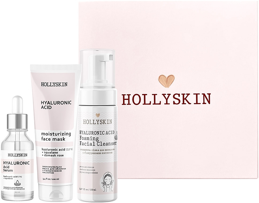 Zestaw - Hollyskin Hyaluronic Acid Intensive Care (mask/100ml + foam/150ml + ser/50ml) — Zdjęcie N2