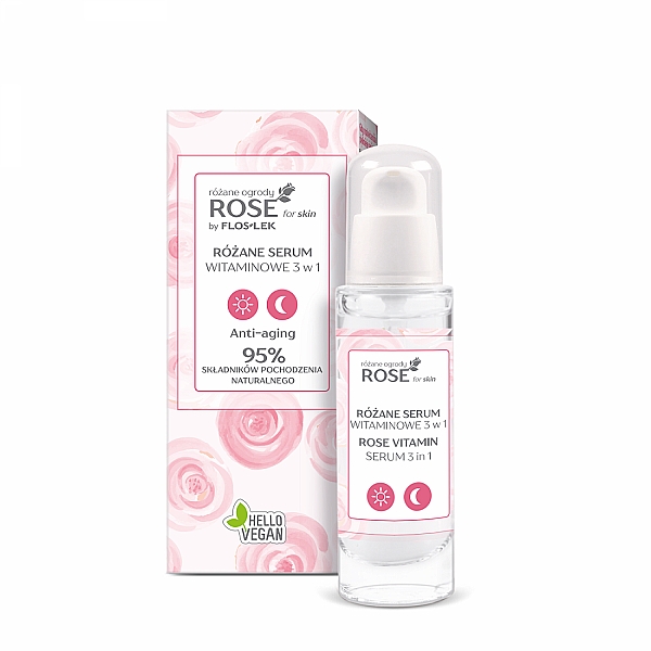 Różane serum witaminowe 3 w 1 do twarzy - Floslek Rose For Skin Rose Gardens Rose Vitamin Serum 3 in 1