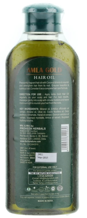 Odżywczy olejek do włosów z agrestem indyjskim - TBC Amla Gold Hair Oil — Zdjęcie N2