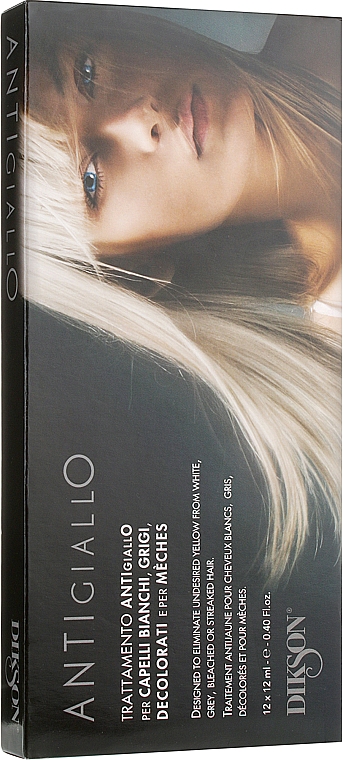 Ampułka przeciw żółknięciu do włosów rozjaśnianych , rozjaśnianych , z pasemkami i siwych - Dikson Trattamento Antigiallo — Zdjęcie N1