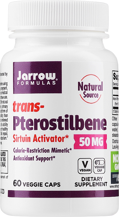 Aktywator sirtuin w kapsułkach - Jarrow Formulas Trans-Pterostilbene, 50 mg — Zdjęcie N2