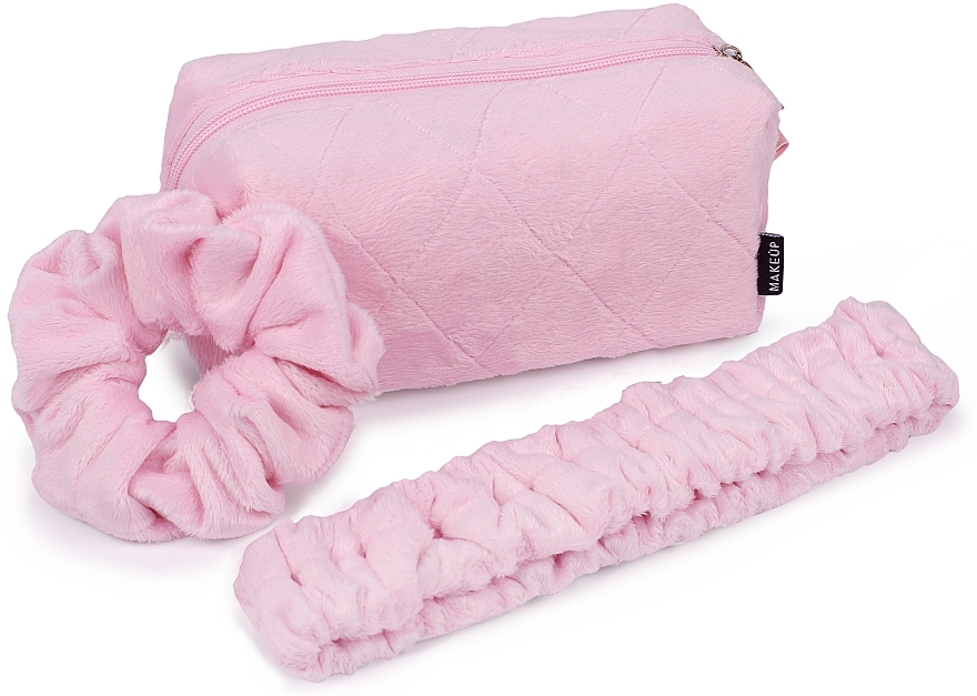Zestaw akcesoriów do rutynowej pielęgnacji urody, różowy Tender Pouch - MAKEUP Beauty Set Cosmetic Bag, Headband, Scrunchy Pink — Zdjęcie N3