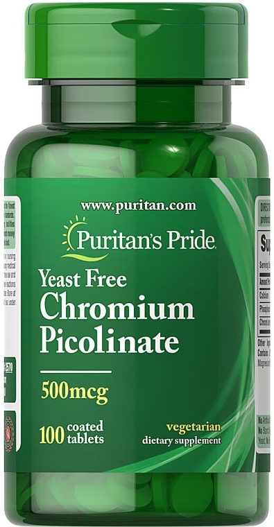 Suplement diety Pikolinian chromu 500 mcg - Puritan's Pride Yeast Free Chromium Picolinate 500mcg — Zdjęcie N1