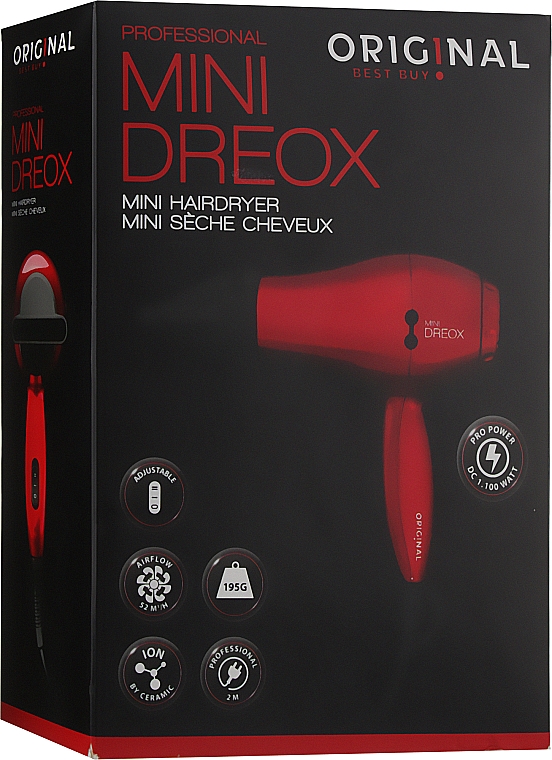 Suszarka do włosów, czerwona - Original Best Buy Mini Dreox 1100W — Zdjęcie N2