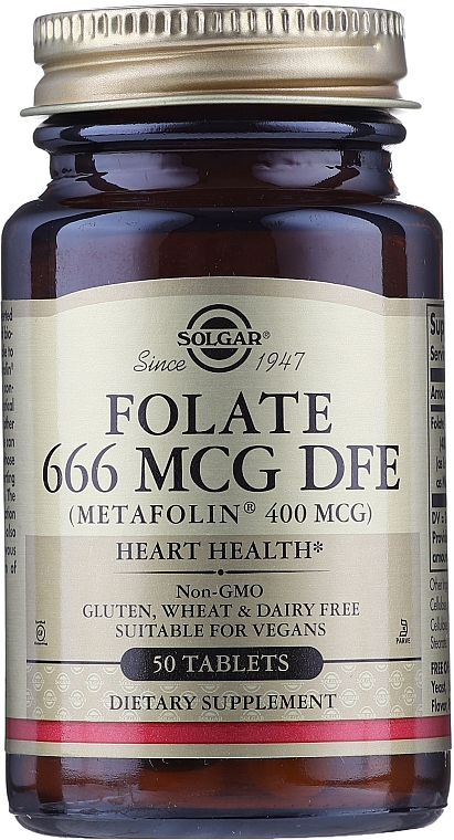 Suplement diety Kwas foliowy Metafolin 400mcg - Solgar Health & Beauty Folate 666 MCG DFE Metafolin — Zdjęcie N2