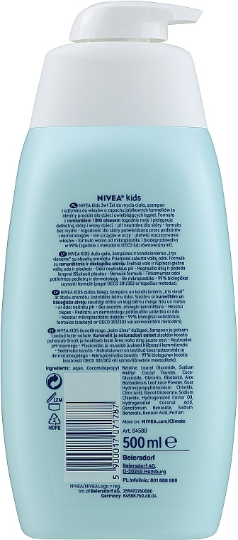 Żel 3 w 1 dla dzieci do mycia ciała i włosów o zapachu jabłkowych karmelków - NIVEA Kids Magic Apple — Zdjęcie N2