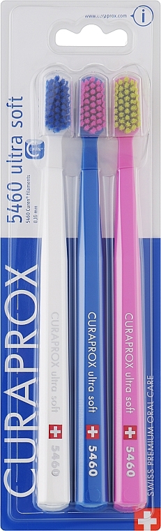 Zestaw szczoteczek do zębów, 5460 Ultra Soft, biała, błękitna, różowa - Curaprox — Zdjęcie N1