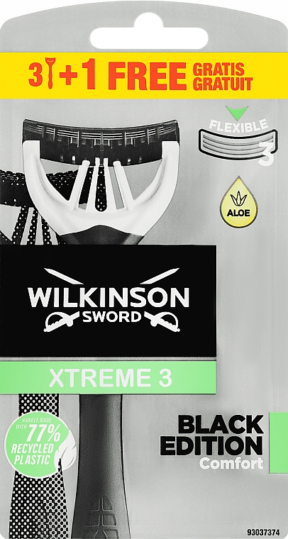 Maszynki jednorazowe, 3 + 1 szt. - Wilkinson Sword Xtreme 3 Black Edition — Zdjęcie N1