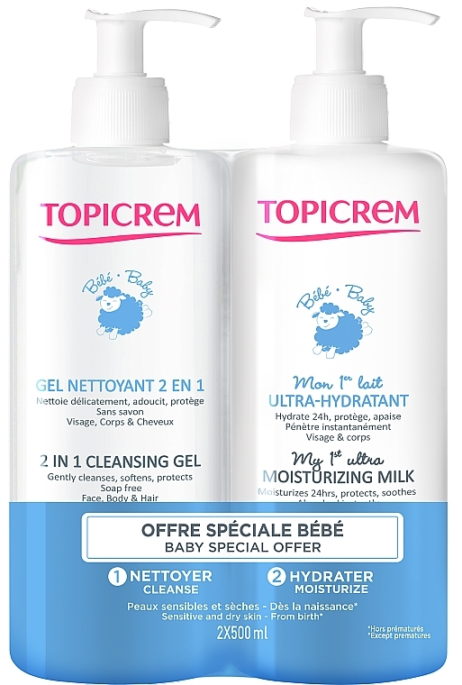 Zestaw - Topicrem Baby (b/milk/500ml + gel/500ml) — Zdjęcie N1