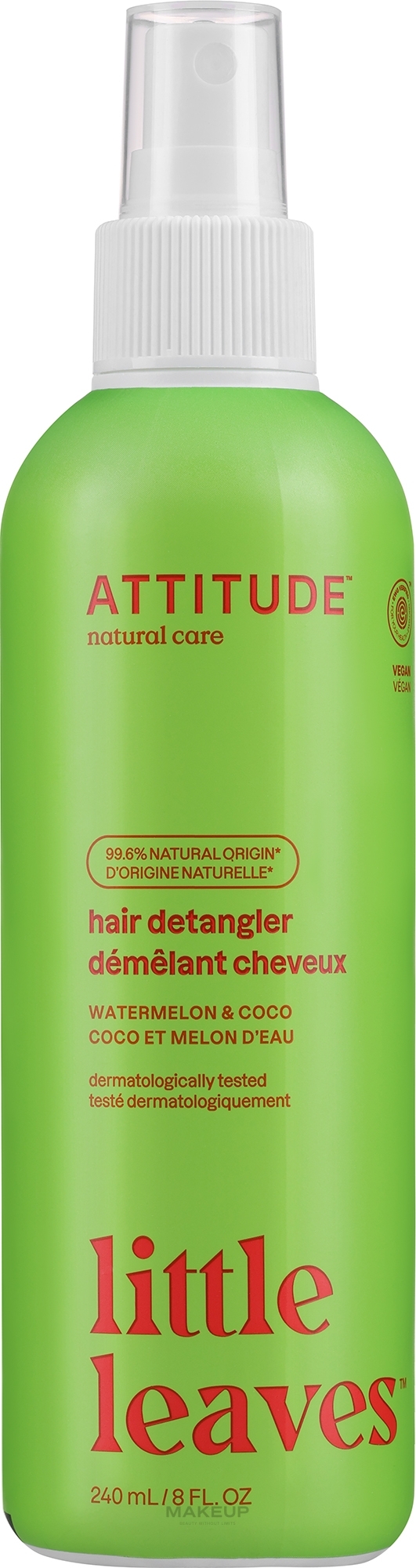 Spray do włosów dla dzieci ułatwiający rozczesywanie - Attitude Little Leaves Kids Hair Detangler Watermelon and Coco — Zdjęcie 240 ml