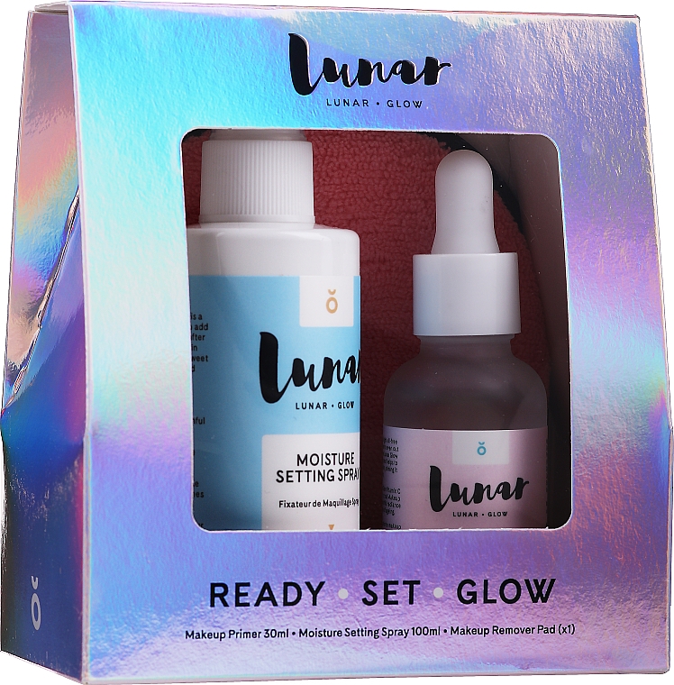Zestaw do makijażu (primer 30 ml + f/spray 100 ml + sponge) - Lunar Glow Ready Set Glow — Zdjęcie N1