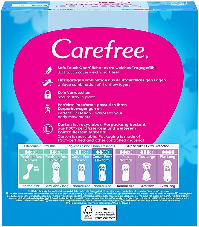 Wkładki higieniczne, 56 szt. - Carefree Cotton FlexiForm Unscented — Zdjęcie N7