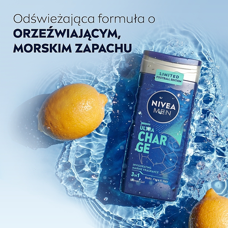 Żel pod prysznic 3 w 1 do ciała, twarzy i włosów - Nivea Men Ultra Charge Limited Football Edition — Zdjęcie N5