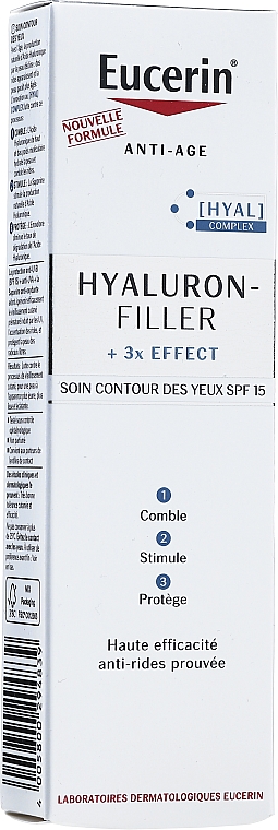 Przeciwzmarszczkowy krem pod oczy - Eucerin Hyaluron-Filler + 3x Effect SPF 15 — Zdjęcie N2