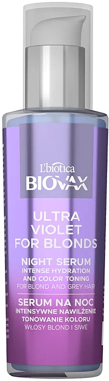 Biovax Ultra Violet Intensywnie nawilżające - serum tonujące na noc do włosów blond i siwych  — Zdjęcie N1
