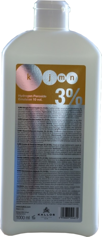 Utleniacz do włosów 3% - Kallos Cosmetics KJMN Hydrogen Peroxide Emulsion — Zdjęcie N2