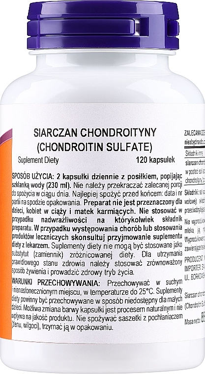 Suplement diety Siarczan chondroityny, 600 mg - Now Foods Chondroitin Sulfate — Zdjęcie N2