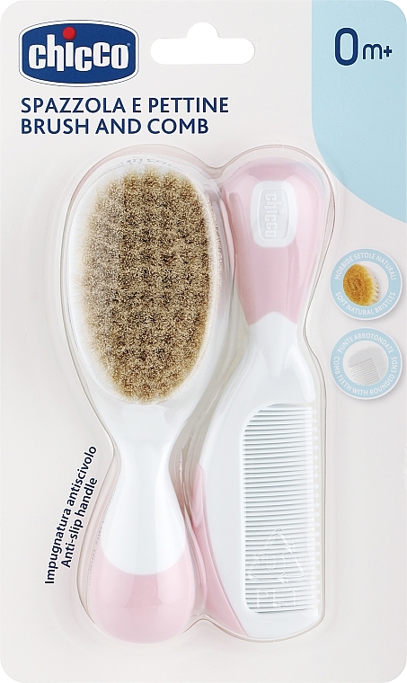 Zestaw dla dzieci: szczoteczka do włosów i grzebyk, różowe - Chicco Brush and Comb for Baby Pink — Zdjęcie N1