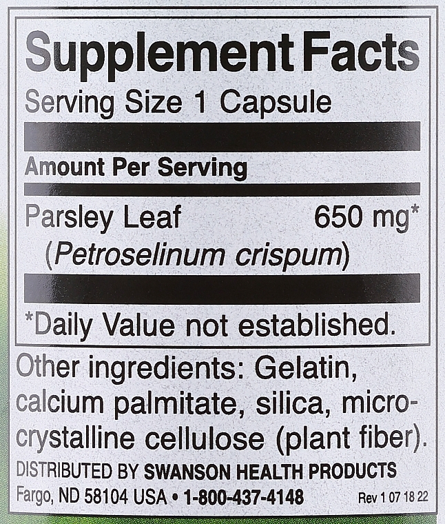 Kapsułki Pietruszka, 650 mg - Swanson Parsley Capsules — Zdjęcie N3