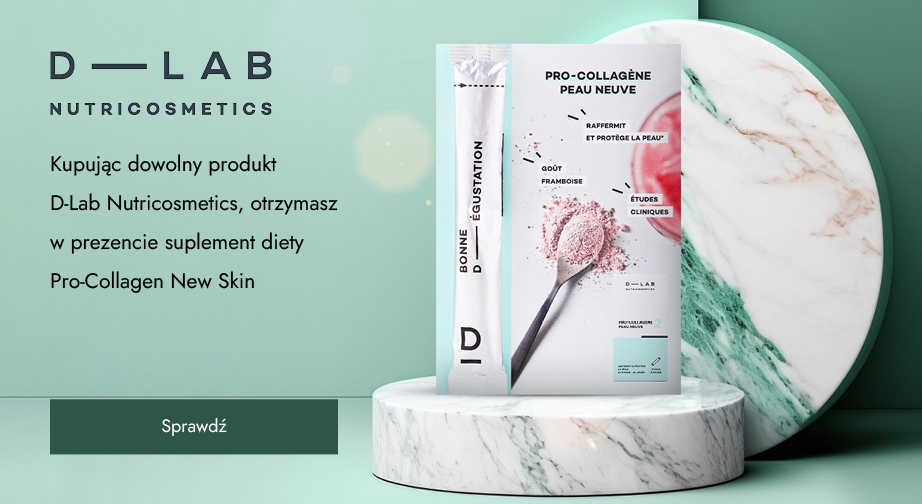 Kupując dowolny produkt D-Lab Nutricosmetics, otrzymasz w prezencie suplement diety Pro-Collagen New Skin.