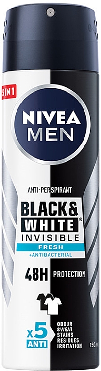 Antyperspirant w sprayu przeciw żółtym i białym śladom dla mężczyzn - Nivea Men Invisible For Black & White Fresh 48 H Anti-Perspirant Spray