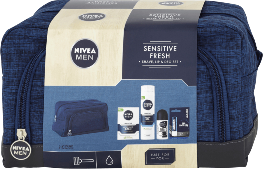 Zestaw - Nivea Men Sensitive Fresh (sh/gel/200ml + ash/balm/100ml + deo/50ml + l/balm/4.8g + bag) — Zdjęcie N1