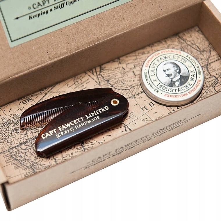 Zestaw do makijażu - Captain Fawcett Moustache Wax Sandalwood & Folding Pocket Moustache Comb (CF.87T) (wax/15ml + comb/1pcs) — Zdjęcie N1