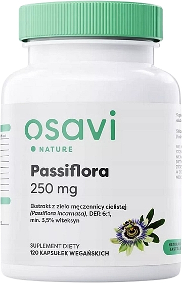 Suplement diety wspomagający układ nerwowy Passiflora 250 mg - Osavi Passiflora Nervous System Support 250mg — Zdjęcie N1