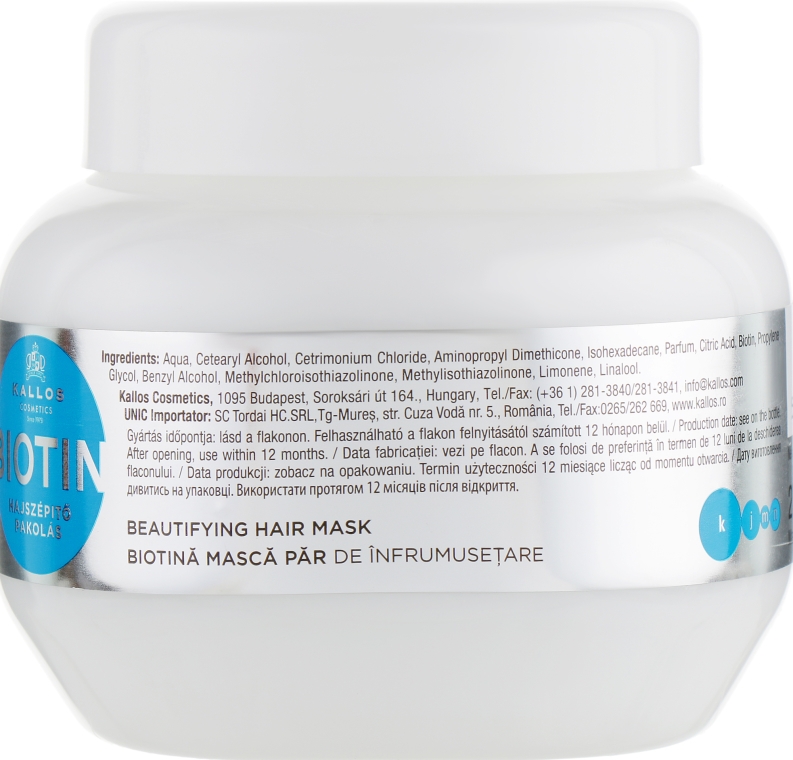 Upiększająca maska na porost włosów - Kallos Cosmetics Biotin Beautifying Hair Mask — Zdjęcie N2