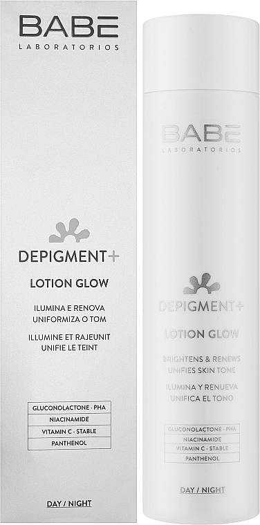 Tonik wyrównujący koloryt i blask skóry, o działaniu antyoksydacyjnym - Babe Laboratorios Depigment+ Lotion Glow — Zdjęcie N2